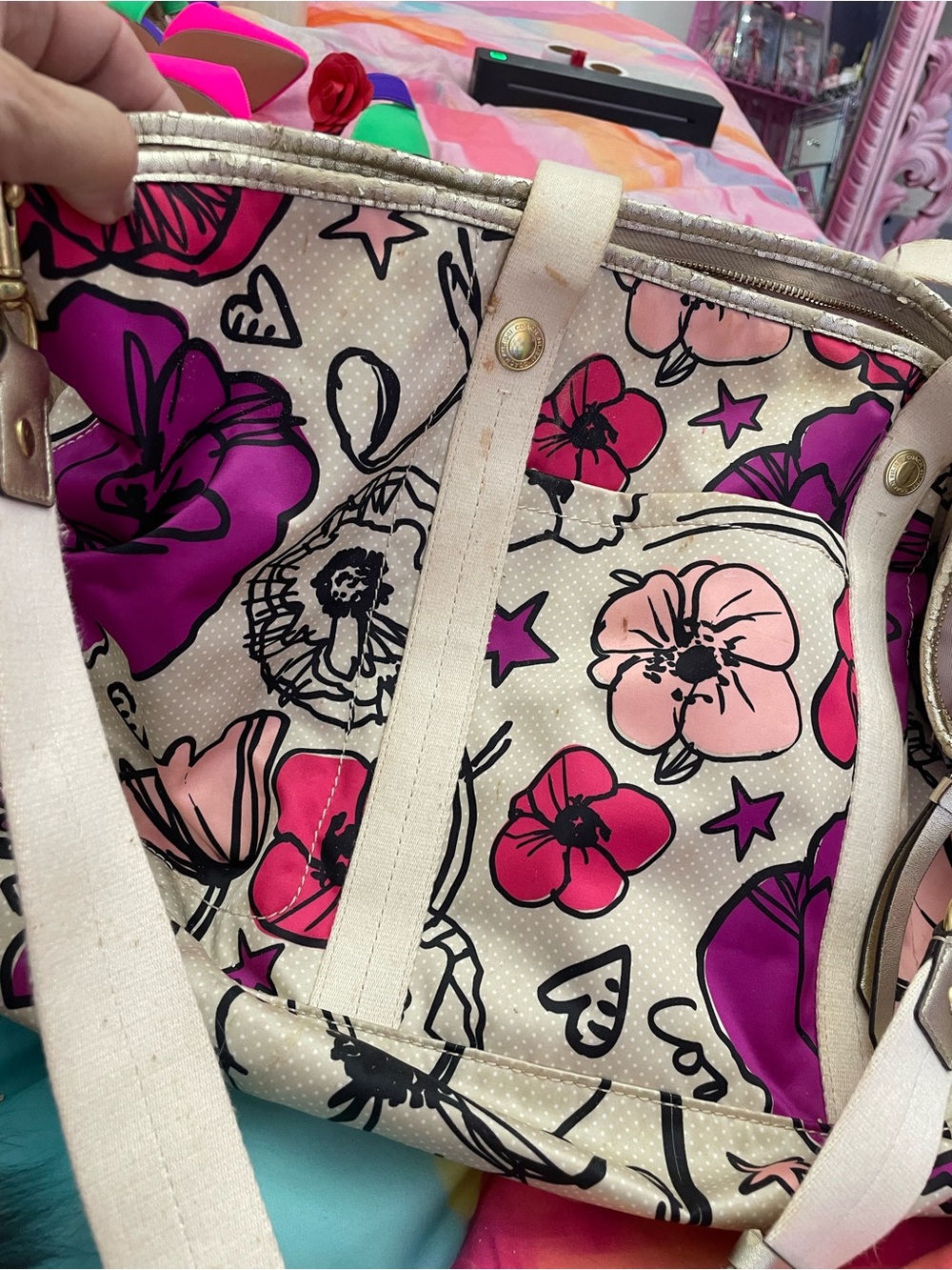 Coach Floral Canvas Tote in Pink & Purple